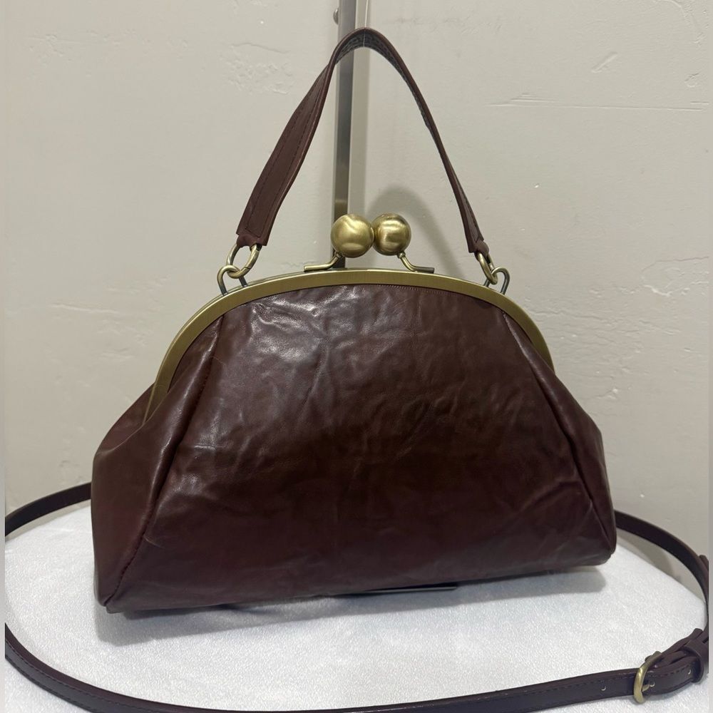Unique Embossed Cowhide Handmade Retro Style Kisslock Handbag/Multi Use Style